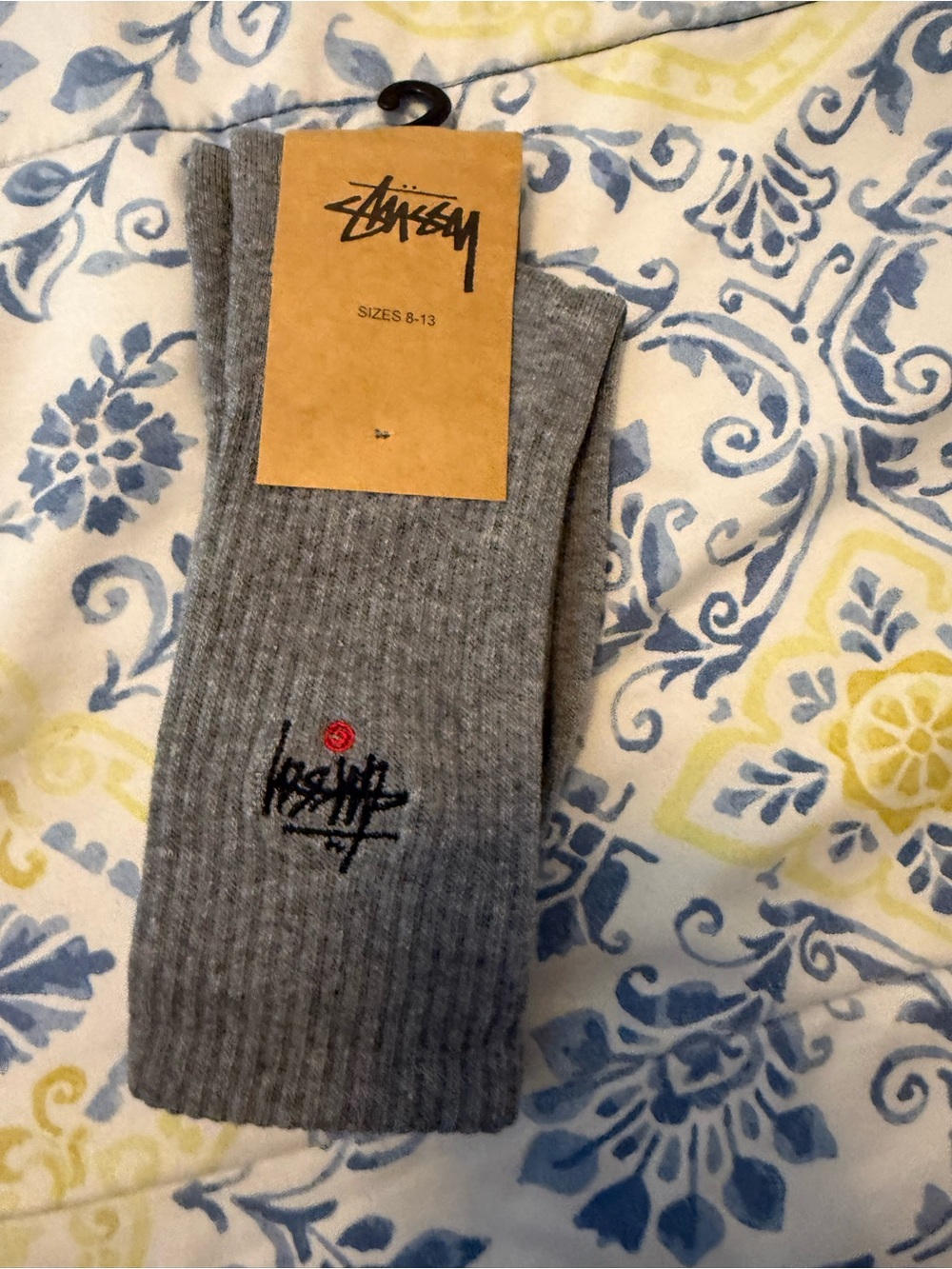 Stussy Gray Ribbed Crew Socks with Embroidered Logo